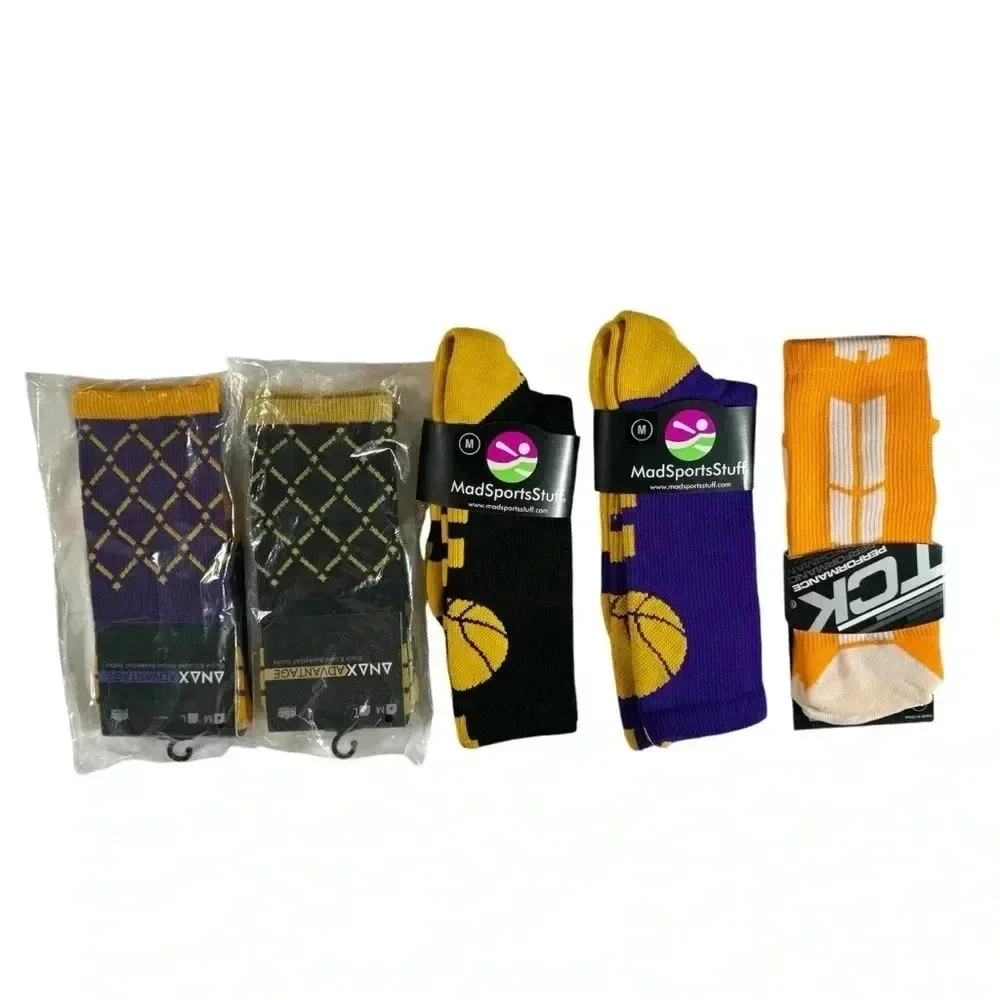 Lot Of 5 Pair Performance Basketball Size Medium Crew Socks Men size 6-9